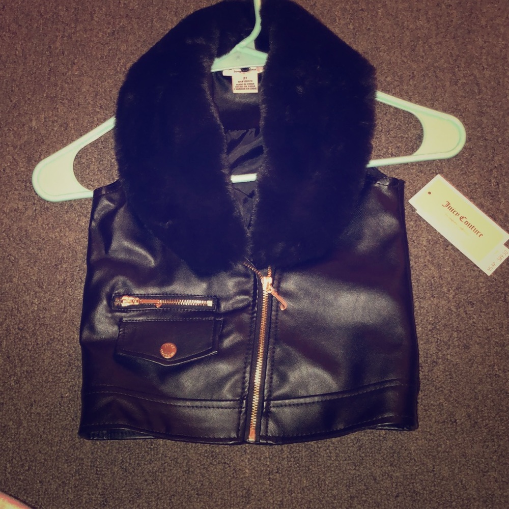 Juicy couture leather fur collar vest